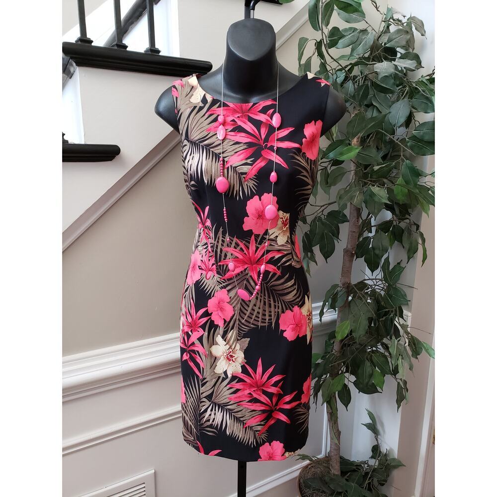 Alyx Dress Women 6 Black Floral Tropical Sleeveless Sheath Fitted Stretchy